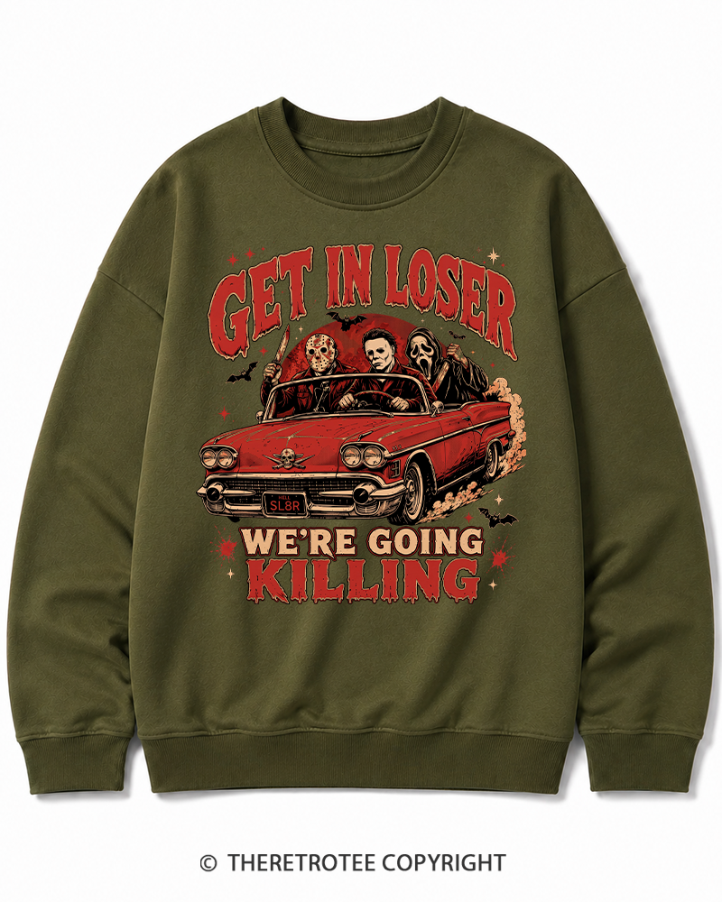 TheRetroTee Get In Loser Halloween 1980s Halloween Halloween Cotton Sweatshirt