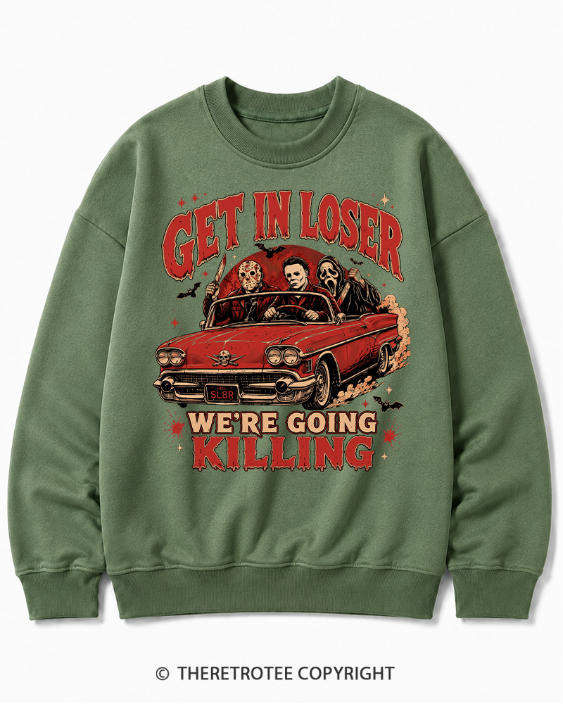 TheRetroTee Get In Loser Halloween 1980s Halloween Halloween Cotton Sweatshirt