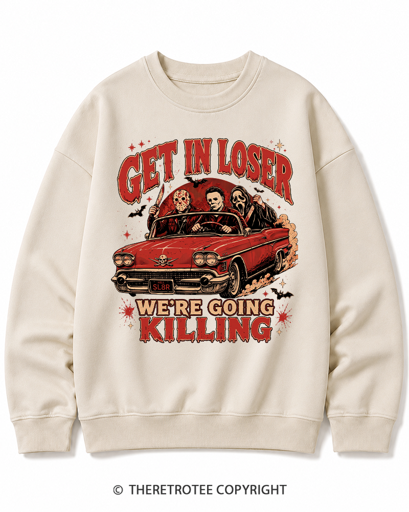 TheRetroTee Get In Loser Halloween 1980s Halloween Halloween Cotton Sweatshirt