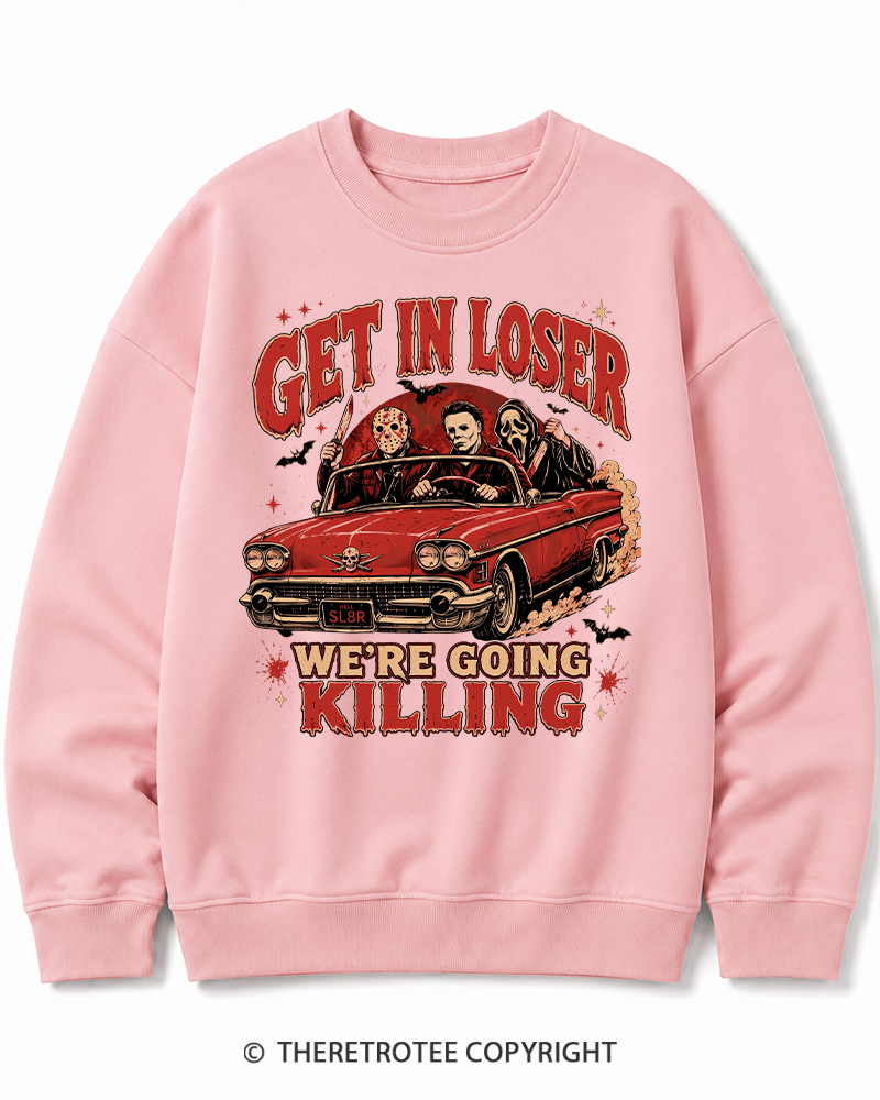 TheRetroTee Get In Loser Halloween 1980s Halloween Halloween Cotton Sweatshirt