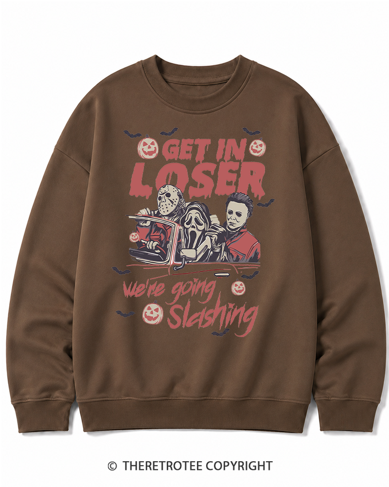 TheRetroTee Get In Loser We're Going Slashing Halloween Cotton Sweatshirt