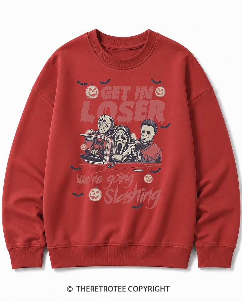 TheRetroTee Get In Loser We're Going Slashing Halloween Cotton Sweatshirt
