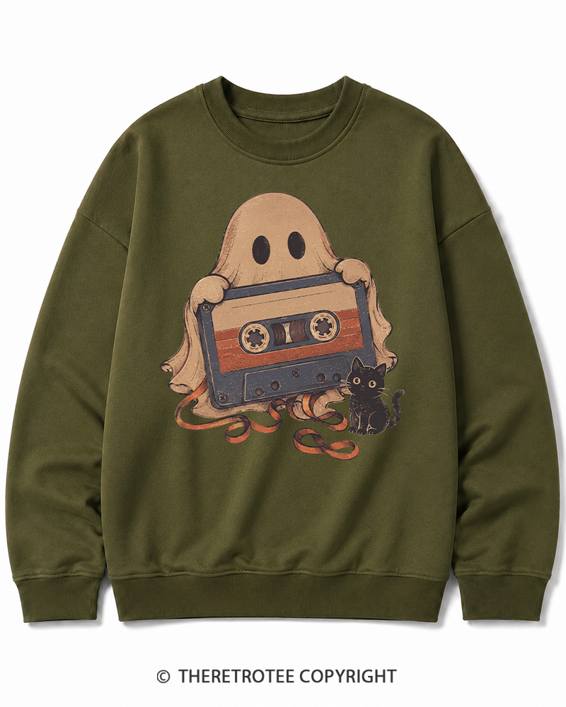 TheRetroTee Ghost Cassette Tape Halloween 1980s Halloween Halloween Cotton Sweatshirt
