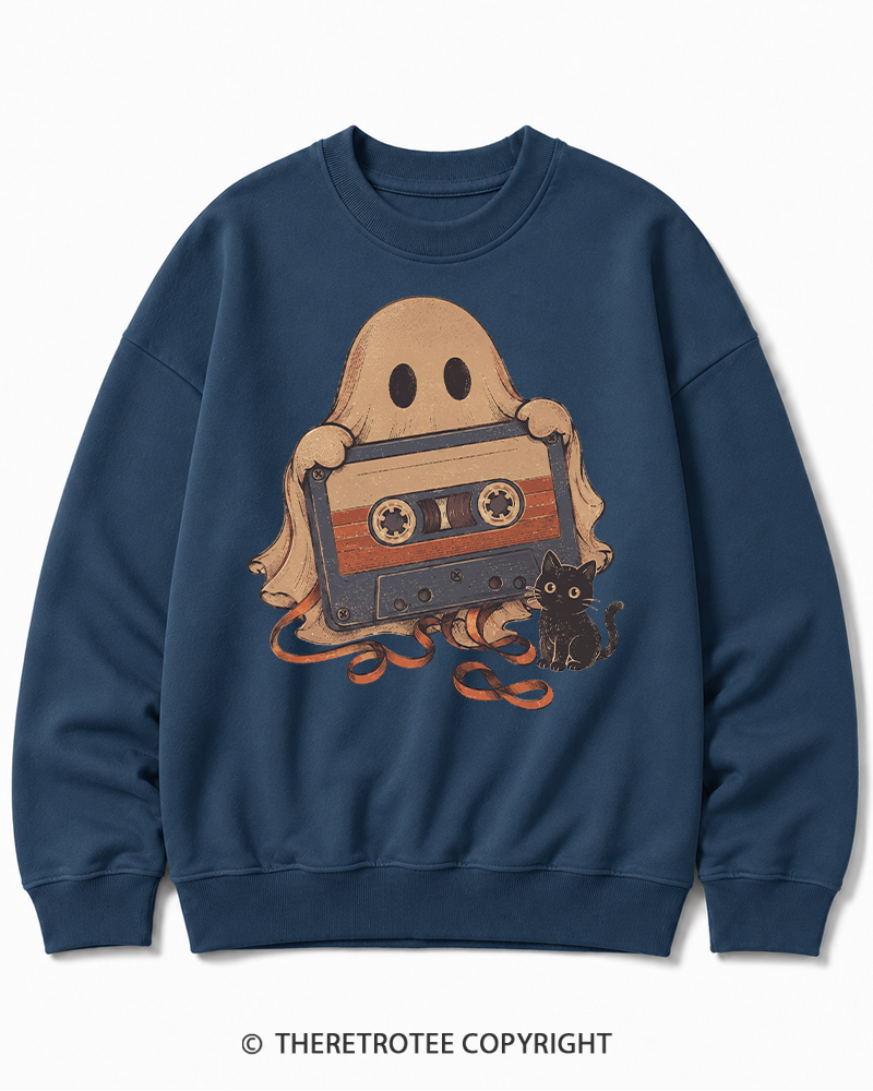 TheRetroTee Ghost Cassette Tape Halloween 1980s Halloween Halloween Cotton Sweatshirt