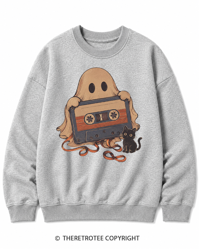 TheRetroTee Ghost Cassette Tape Halloween 1980s Halloween Halloween Cotton Sweatshirt