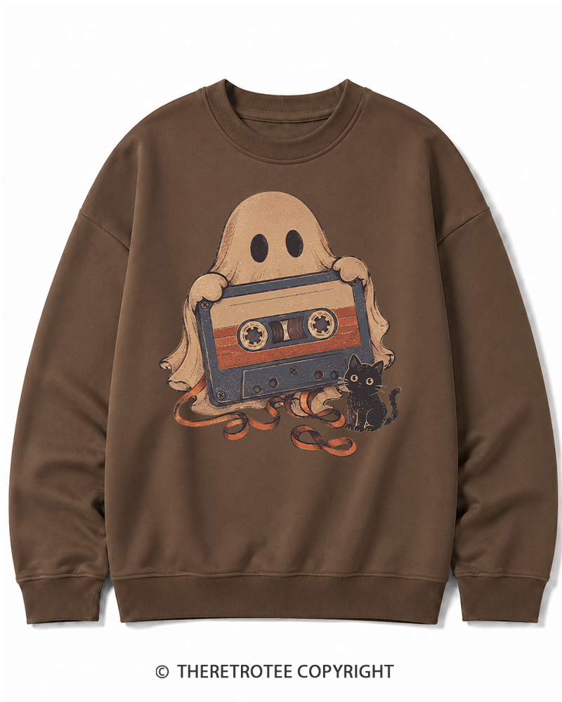 TheRetroTee Ghost Cassette Tape Halloween 1980s Halloween Halloween Cotton Sweatshirt