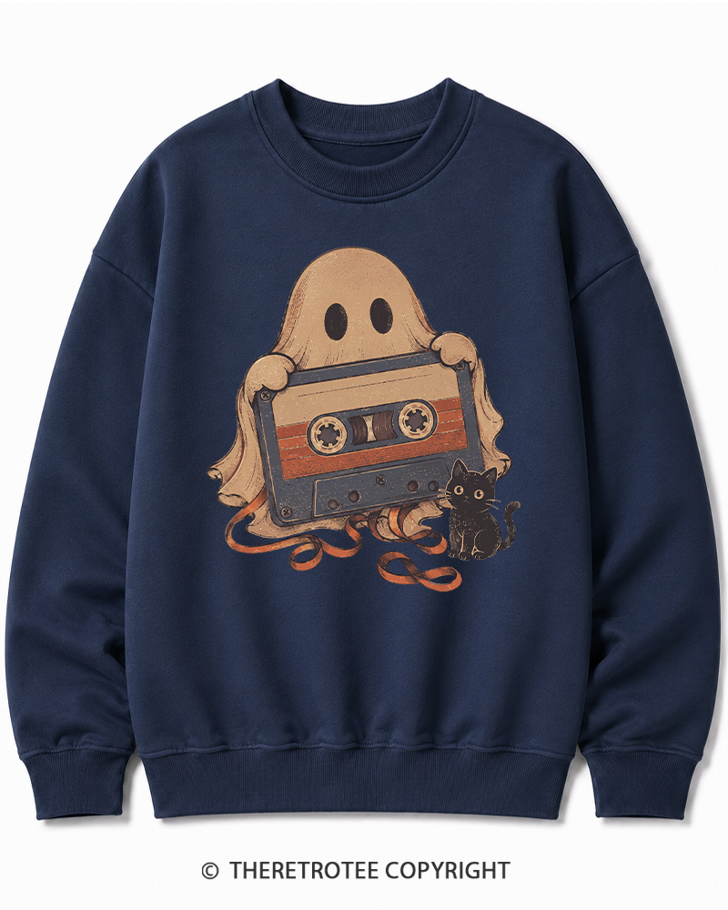 TheRetroTee Ghost Cassette Tape Halloween 1980s Halloween Halloween Cotton Sweatshirt