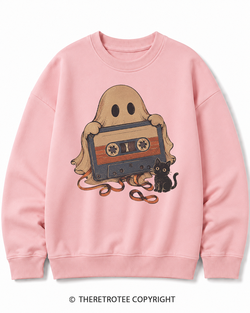 TheRetroTee Ghost Cassette Tape Halloween 1980s Halloween Halloween Cotton Sweatshirt