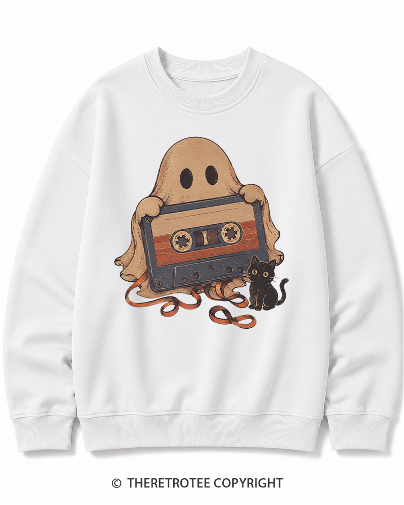TheRetroTee Ghost Cassette Tape Halloween 1980s Halloween Halloween Cotton Sweatshirt