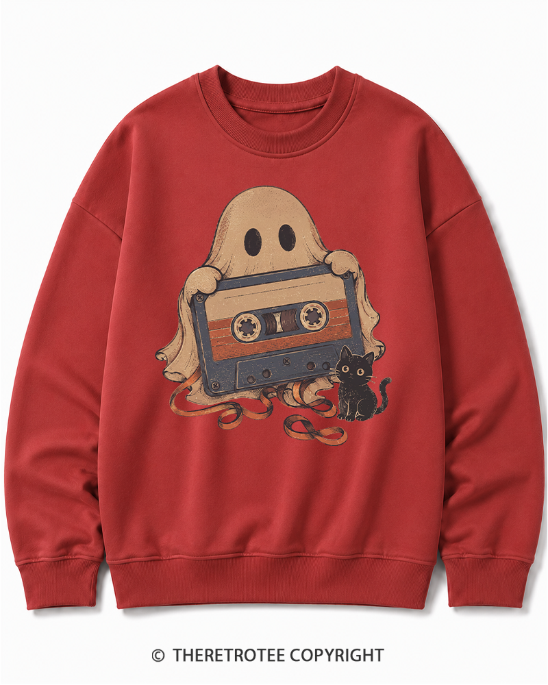TheRetroTee Ghost Cassette Tape Halloween 1980s Halloween Halloween Cotton Sweatshirt