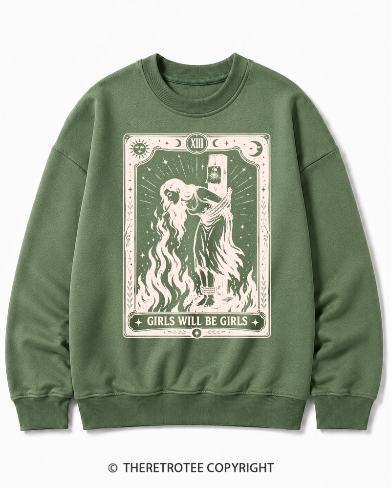 TheRetroTee Girls Will Be Girls 1960s Halloween Halloween Cotton Sweatshirt