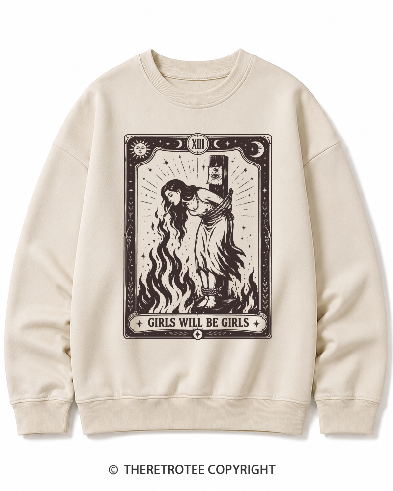 TheRetroTee Girls Will Be Girls 1960s Halloween Halloween Cotton Sweatshirt