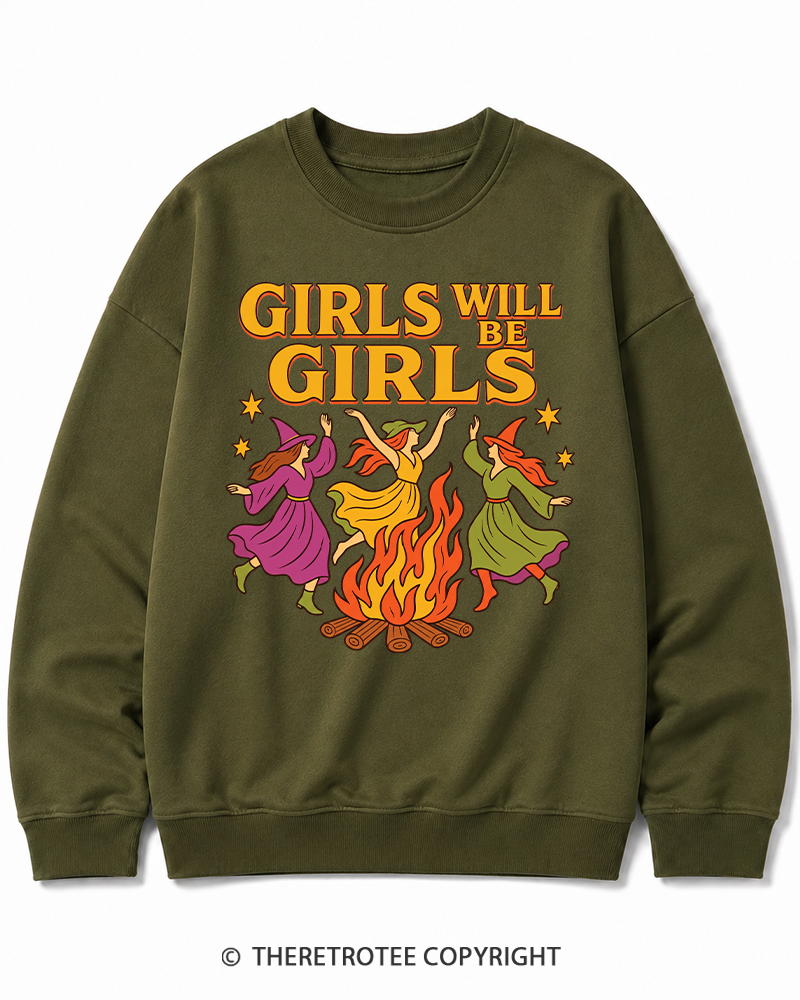 TheRetroTee Girls Will Be Girls 1970s Halloween Cotton Sweatshirt