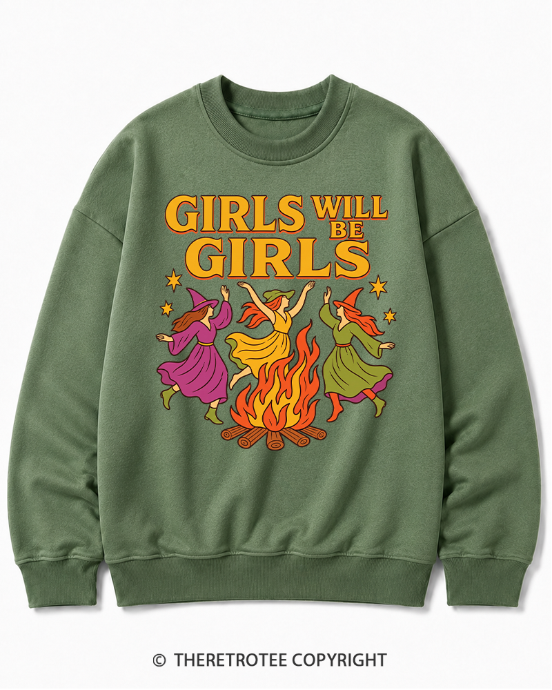 TheRetroTee Girls Will Be Girls 1970s Halloween Cotton Sweatshirt