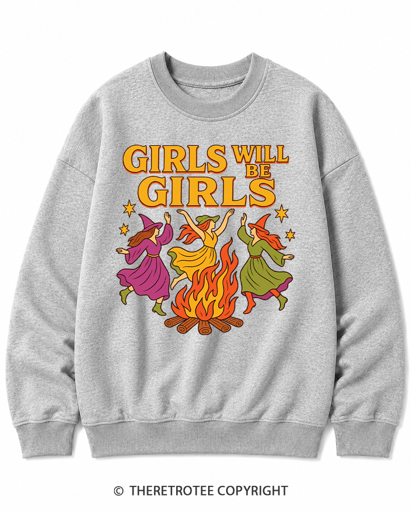 TheRetroTee Girls Will Be Girls 1970s Halloween Cotton Sweatshirt