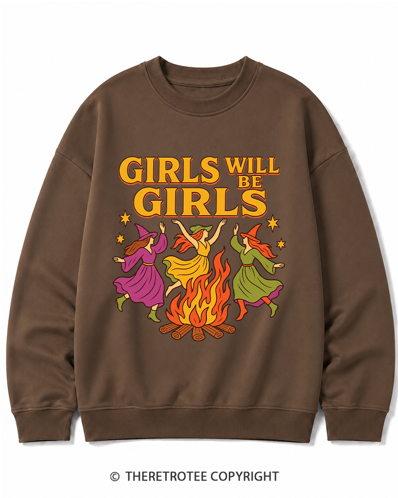 TheRetroTee Girls Will Be Girls 1970s Halloween Cotton Sweatshirt