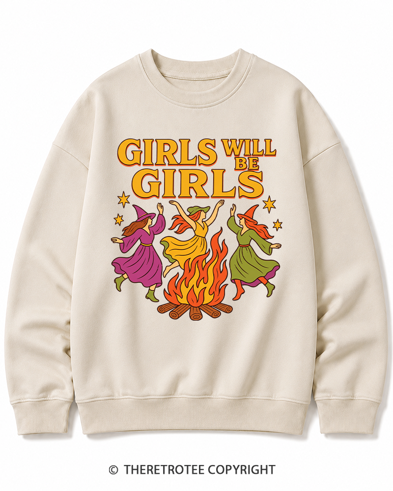 TheRetroTee Girls Will Be Girls 1970s Halloween Cotton Sweatshirt