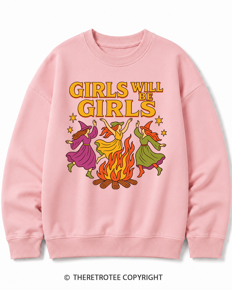 TheRetroTee Girls Will Be Girls 1970s Halloween Cotton Sweatshirt