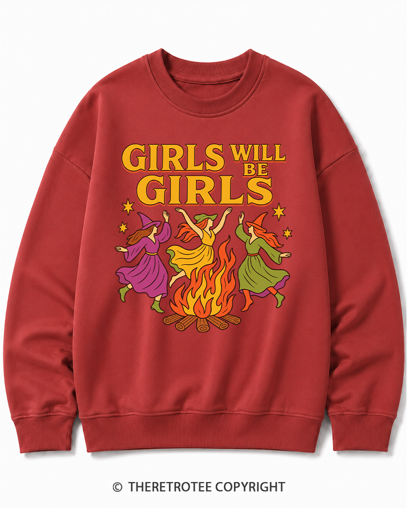 TheRetroTee Girls Will Be Girls 1970s Halloween Cotton Sweatshirt
