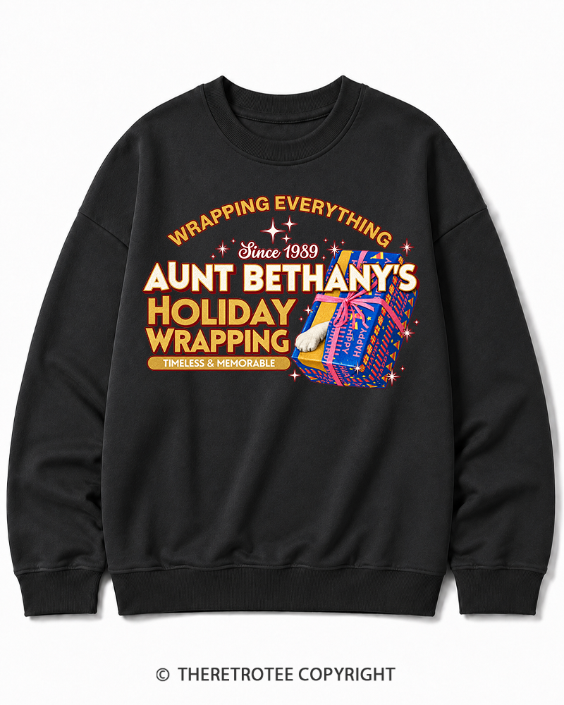 TheRetroTee Wrapping Everything 1980s Christmas Cotton Sweatshirt