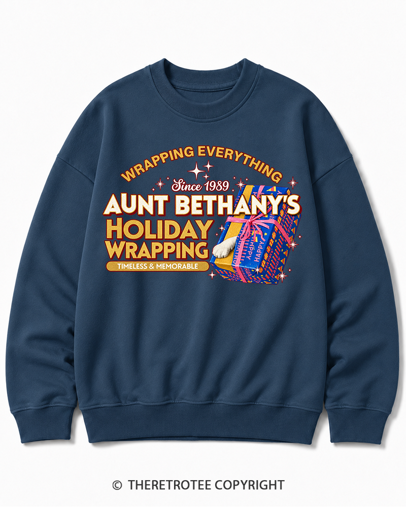 TheRetroTee Wrapping Everything 1980s Christmas Cotton Sweatshirt