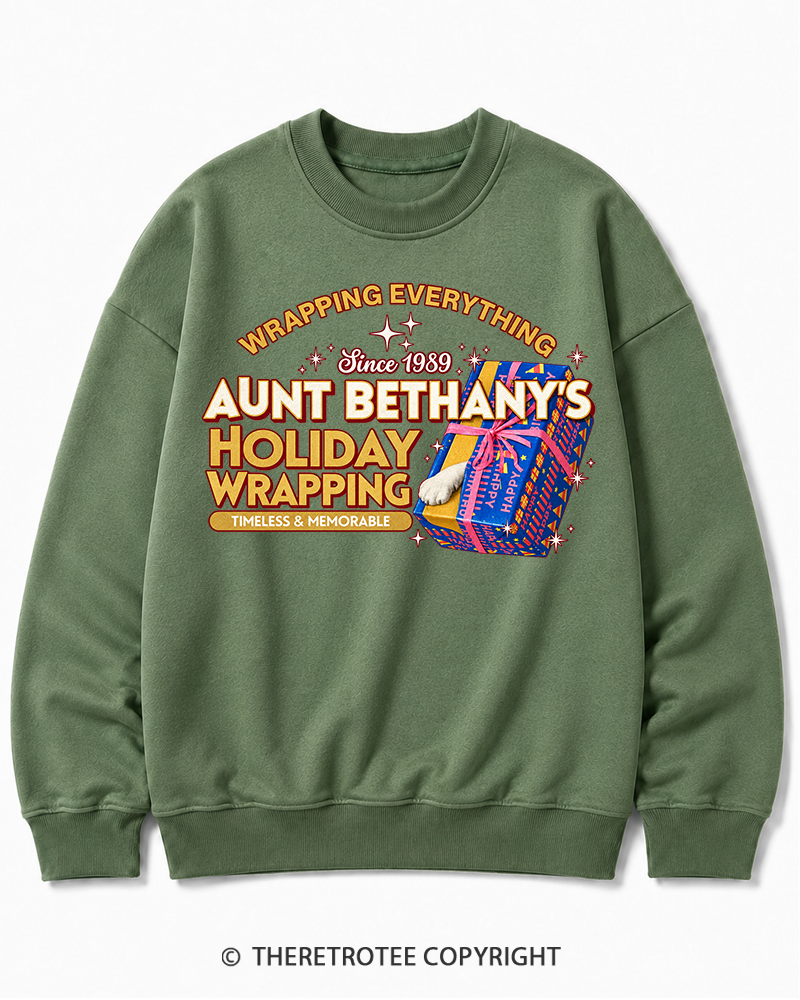 TheRetroTee Wrapping Everything 1980s Christmas Cotton Sweatshirt