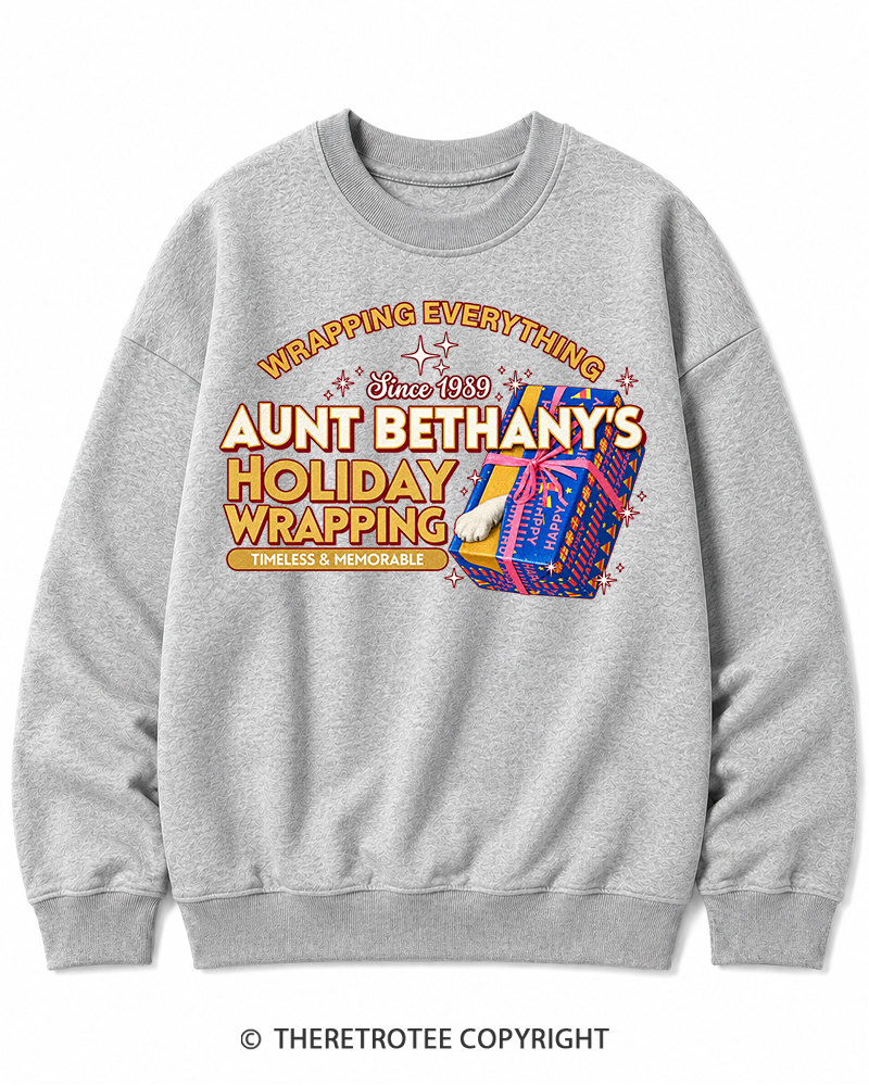 TheRetroTee Wrapping Everything 1980s Christmas Cotton Sweatshirt