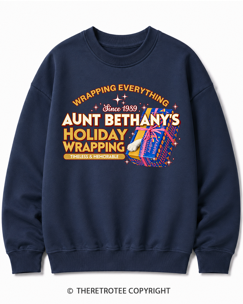 TheRetroTee Wrapping Everything 1980s Christmas Cotton Sweatshirt