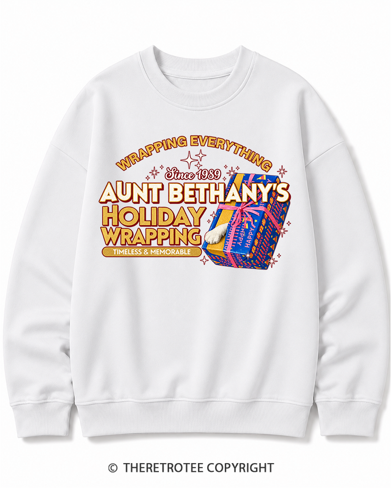 TheRetroTee Wrapping Everything 1980s Christmas Cotton Sweatshirt