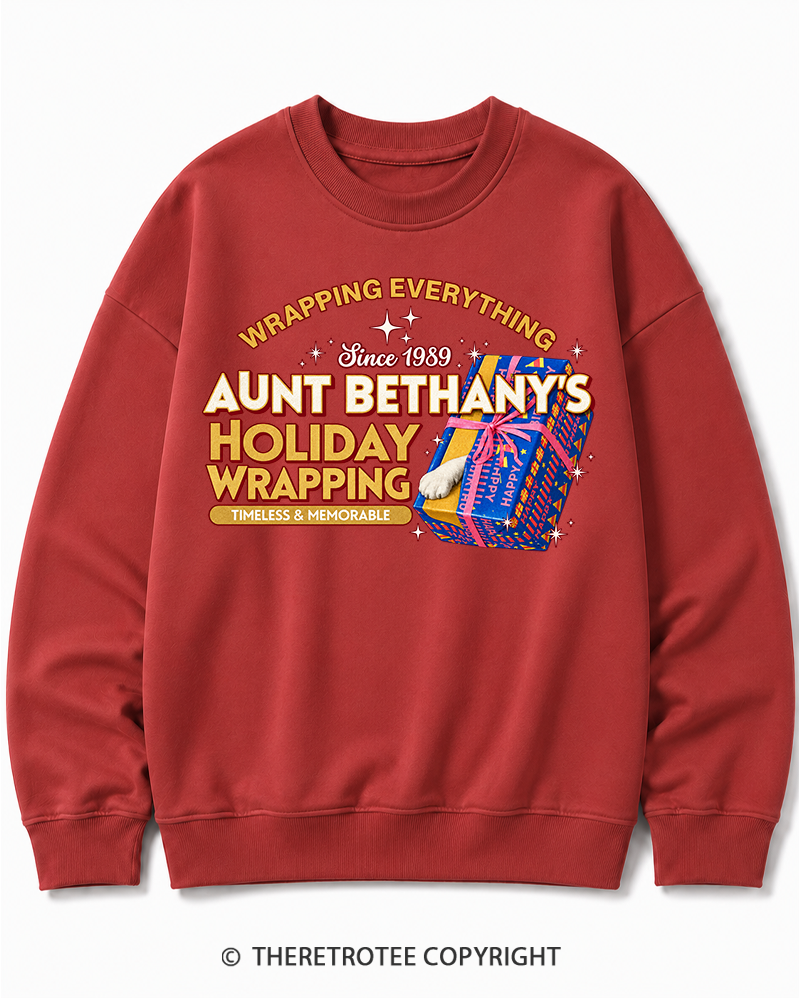 TheRetroTee Wrapping Everything 1980s Christmas Cotton Sweatshirt