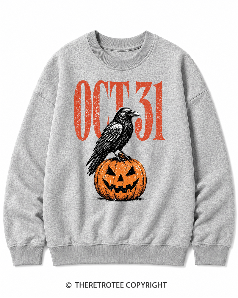 TheRetroTee Halloween Crow Pumpkin October 31 Halloween Halloween Cotton Sweatshirt