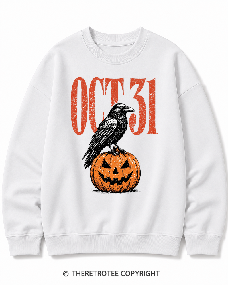 TheRetroTee Halloween Crow Pumpkin October 31 Halloween Halloween Cotton Sweatshirt