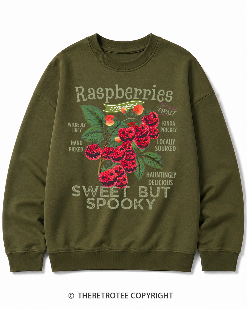 TheRetroTee Haunted Raspberries Halloween 1950s Halloween Cotton Sweatshirt