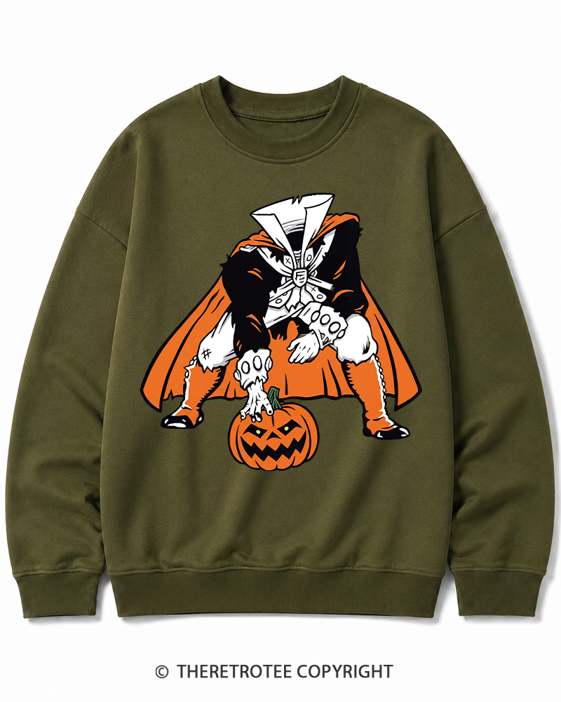 TheRetroTee Headless Horseman Patriots 1970s Halloween Cotton Sweatshirt