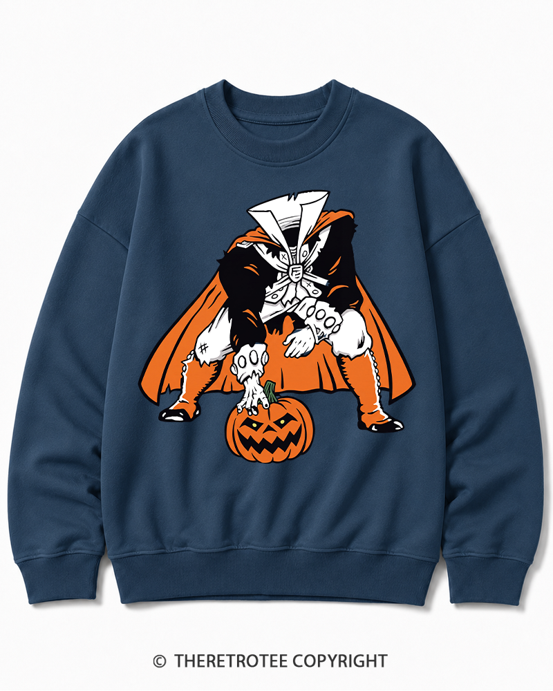 TheRetroTee Headless Horseman Patriots 1970s Halloween Cotton Sweatshirt