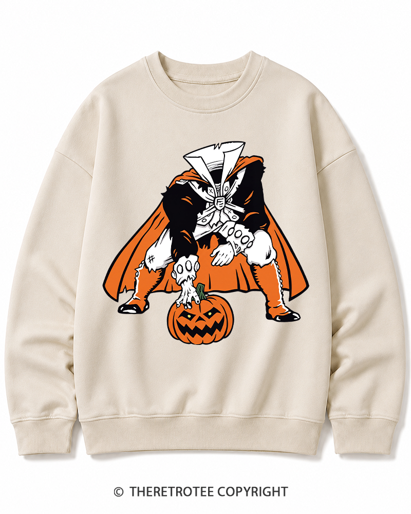 TheRetroTee Headless Horseman Patriots 1970s Halloween Cotton Sweatshirt