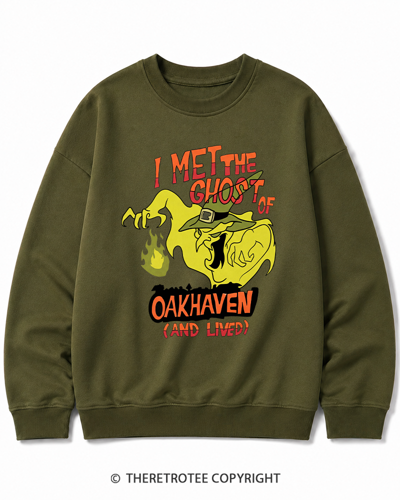 TheRetroTee I Met The Ghost Of Oakhaven 1990s Halloween Cotton Sweatshirt