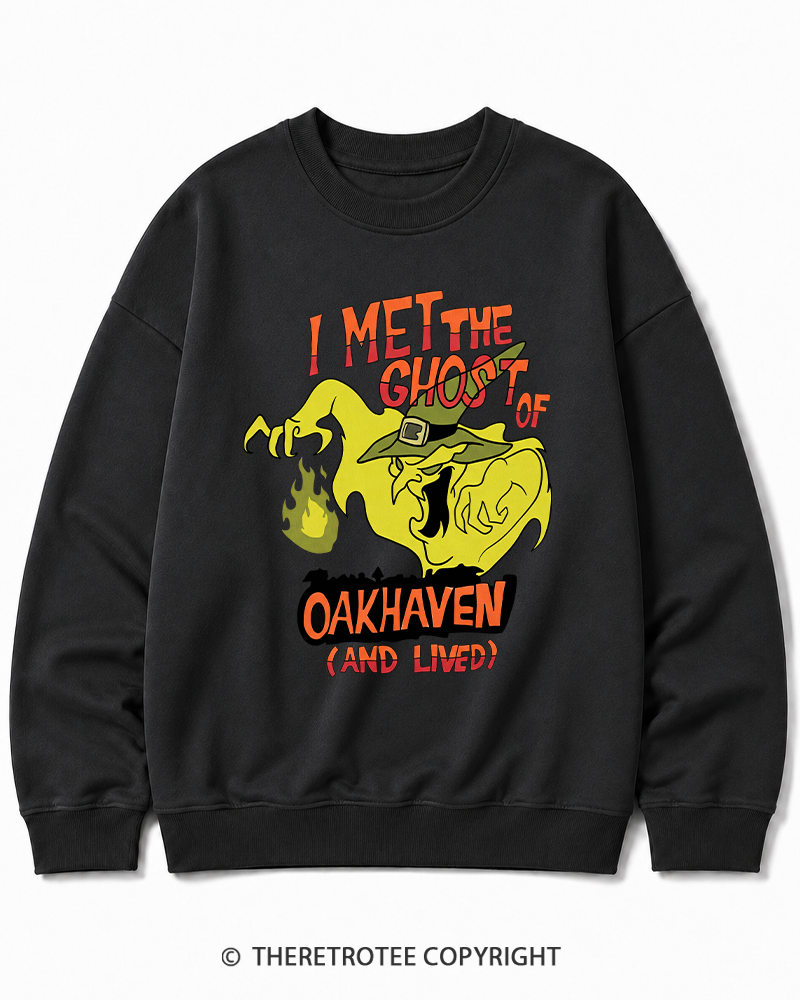 TheRetroTee I Met The Ghost Of Oakhaven 1990s Halloween Cotton Sweatshirt