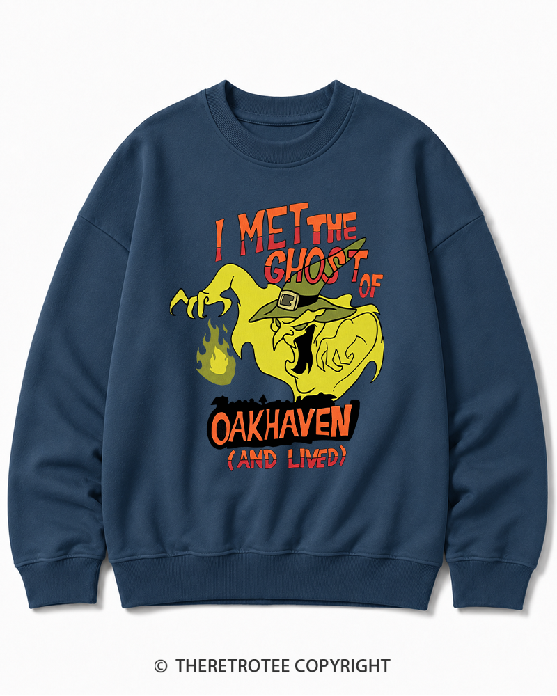 TheRetroTee I Met The Ghost Of Oakhaven 1990s Halloween Cotton Sweatshirt