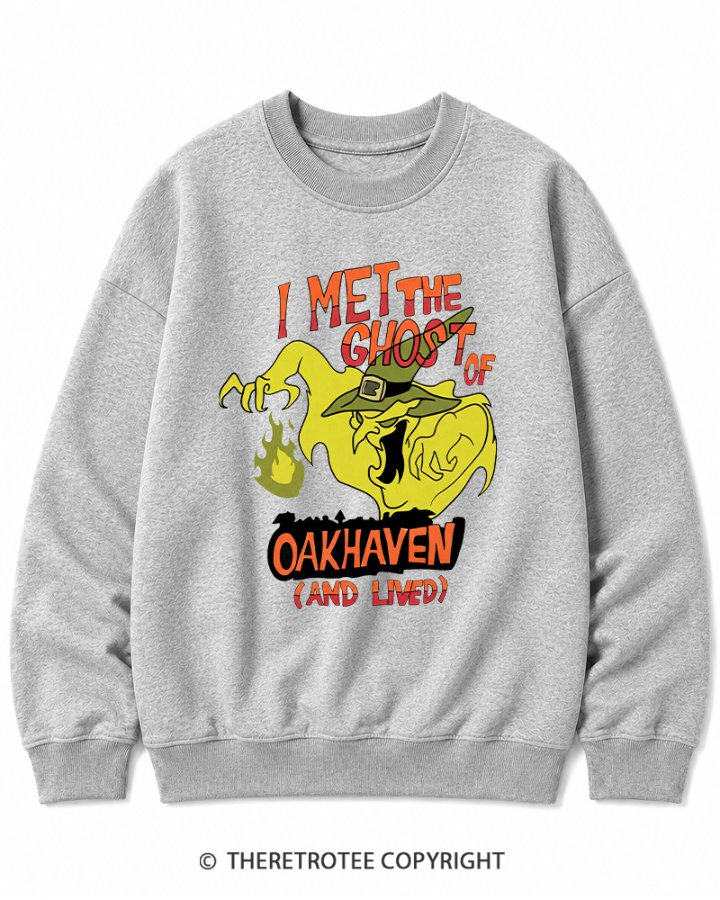 TheRetroTee I Met The Ghost Of Oakhaven 1990s Halloween Cotton Sweatshirt