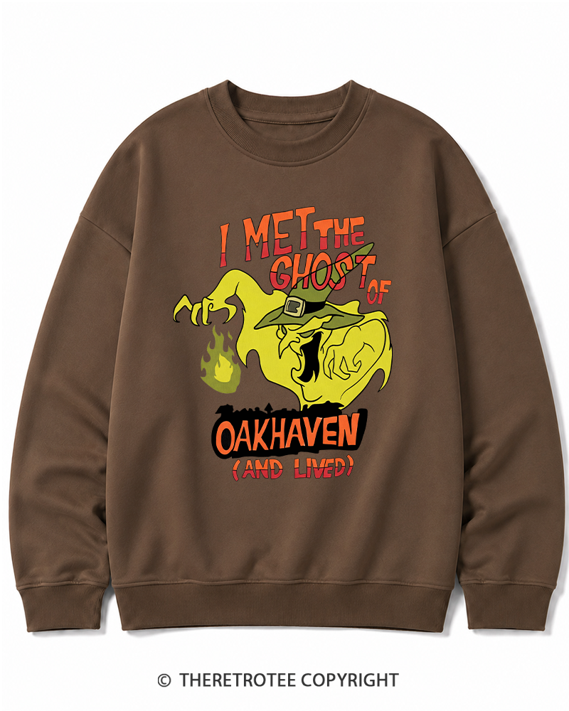 TheRetroTee I Met The Ghost Of Oakhaven 1990s Halloween Cotton Sweatshirt