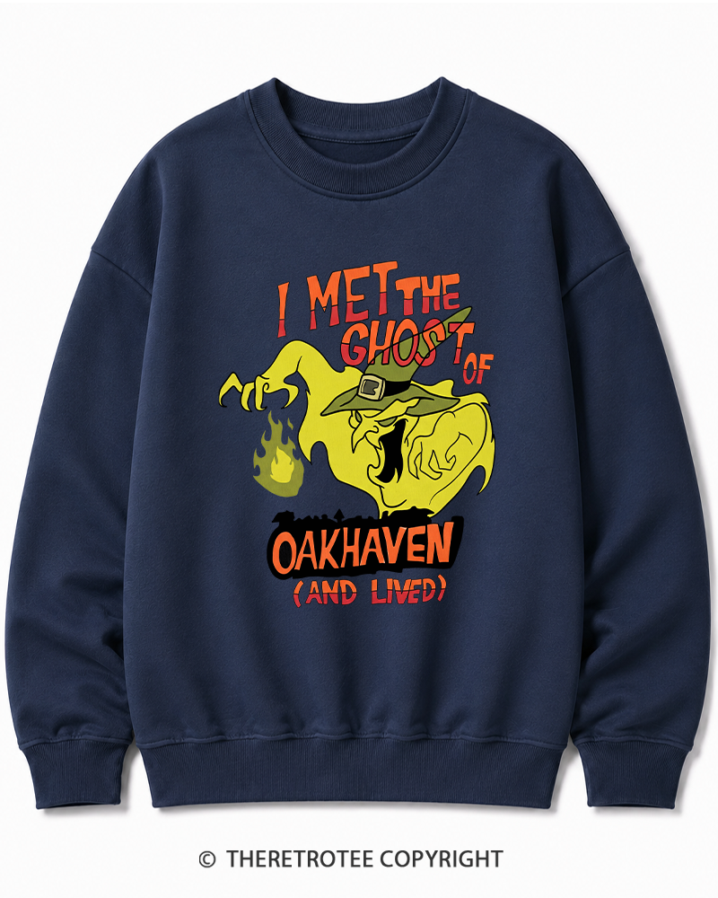 TheRetroTee I Met The Ghost Of Oakhaven 1990s Halloween Cotton Sweatshirt