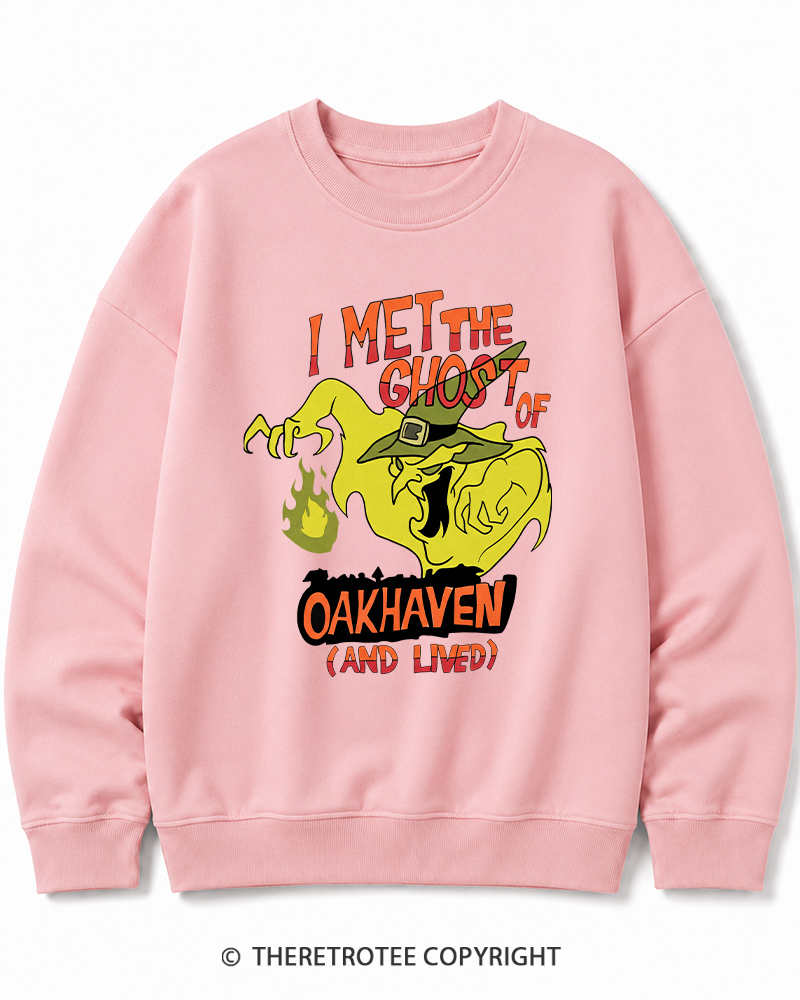TheRetroTee I Met The Ghost Of Oakhaven 1990s Halloween Cotton Sweatshirt
