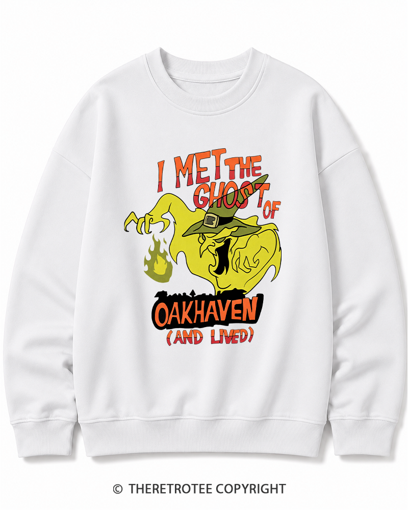 TheRetroTee I Met The Ghost Of Oakhaven 1990s Halloween Cotton Sweatshirt