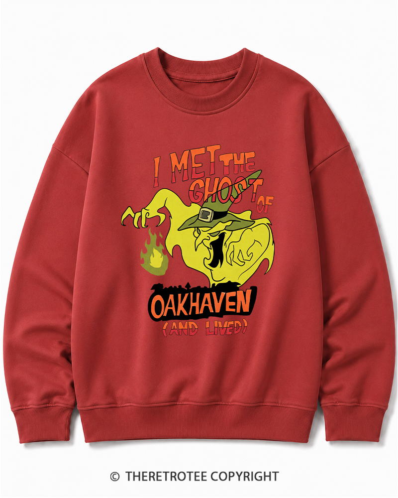 TheRetroTee I Met The Ghost Of Oakhaven 1990s Halloween Cotton Sweatshirt