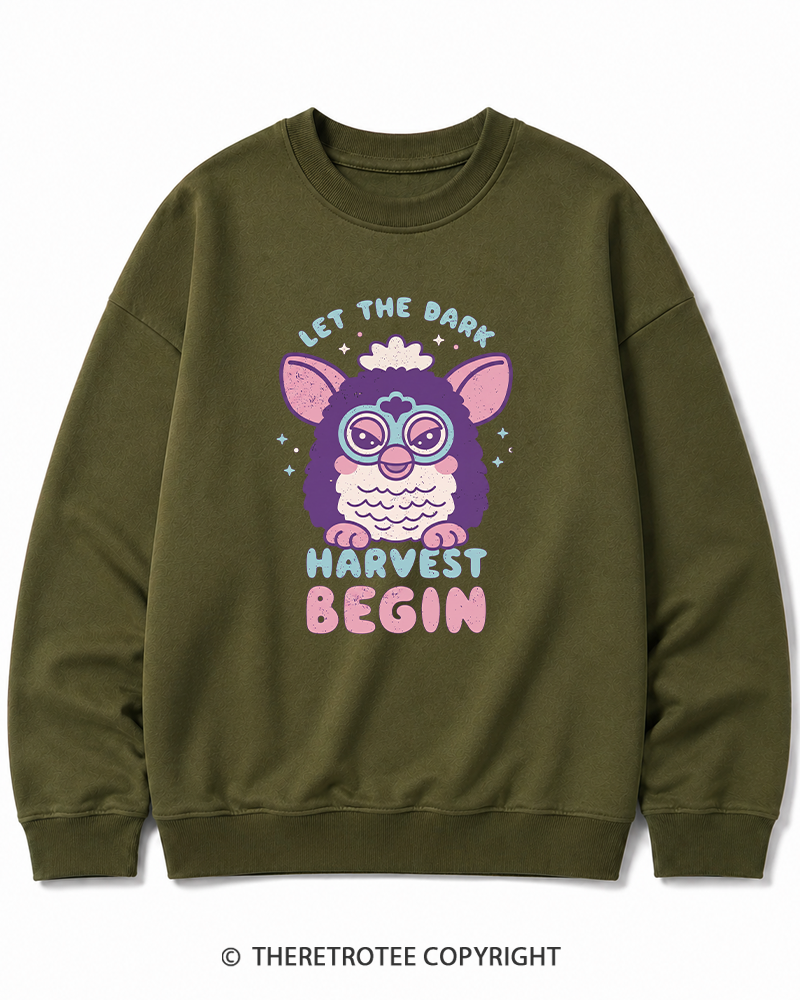 TheRetroTee Let The Dark Harvest Begin 1990s Halloween Cotton Sweatshirt