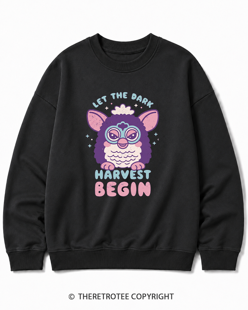 TheRetroTee Let The Dark Harvest Begin 1990s Halloween Cotton Sweatshirt