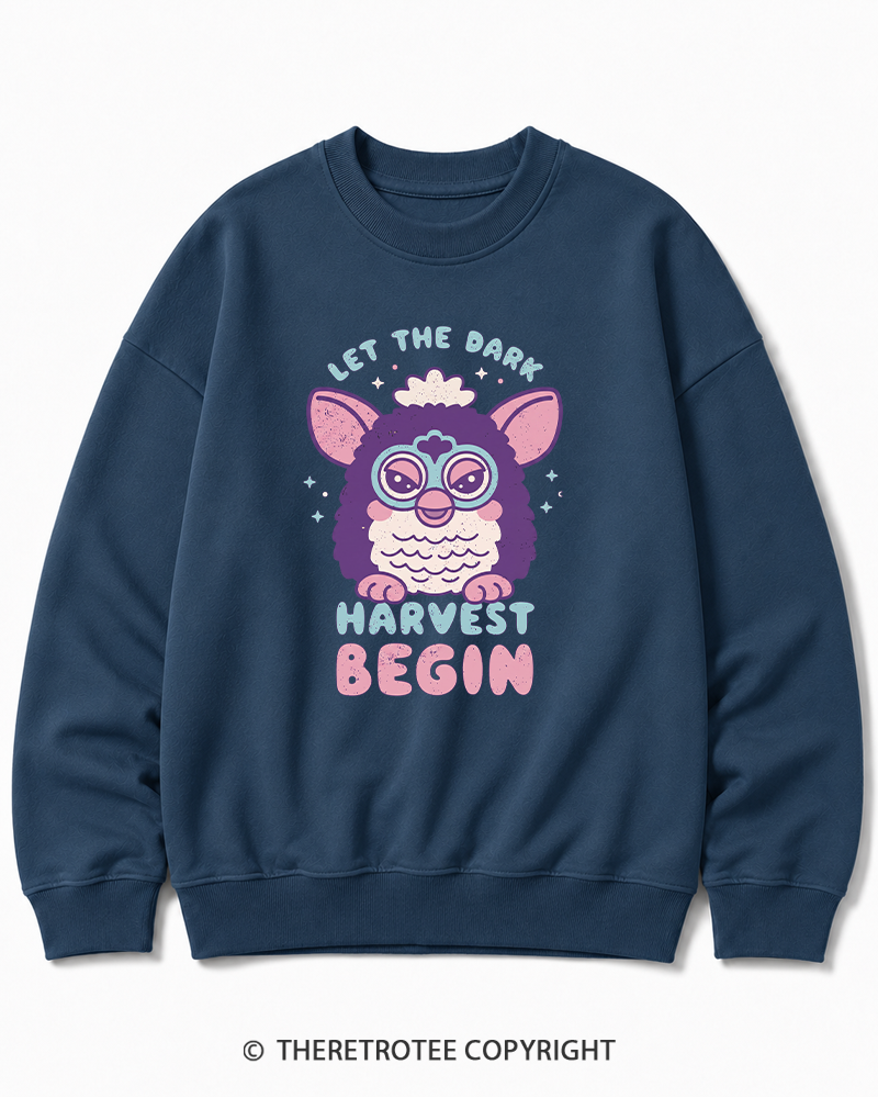 TheRetroTee Let The Dark Harvest Begin 1990s Halloween Cotton Sweatshirt