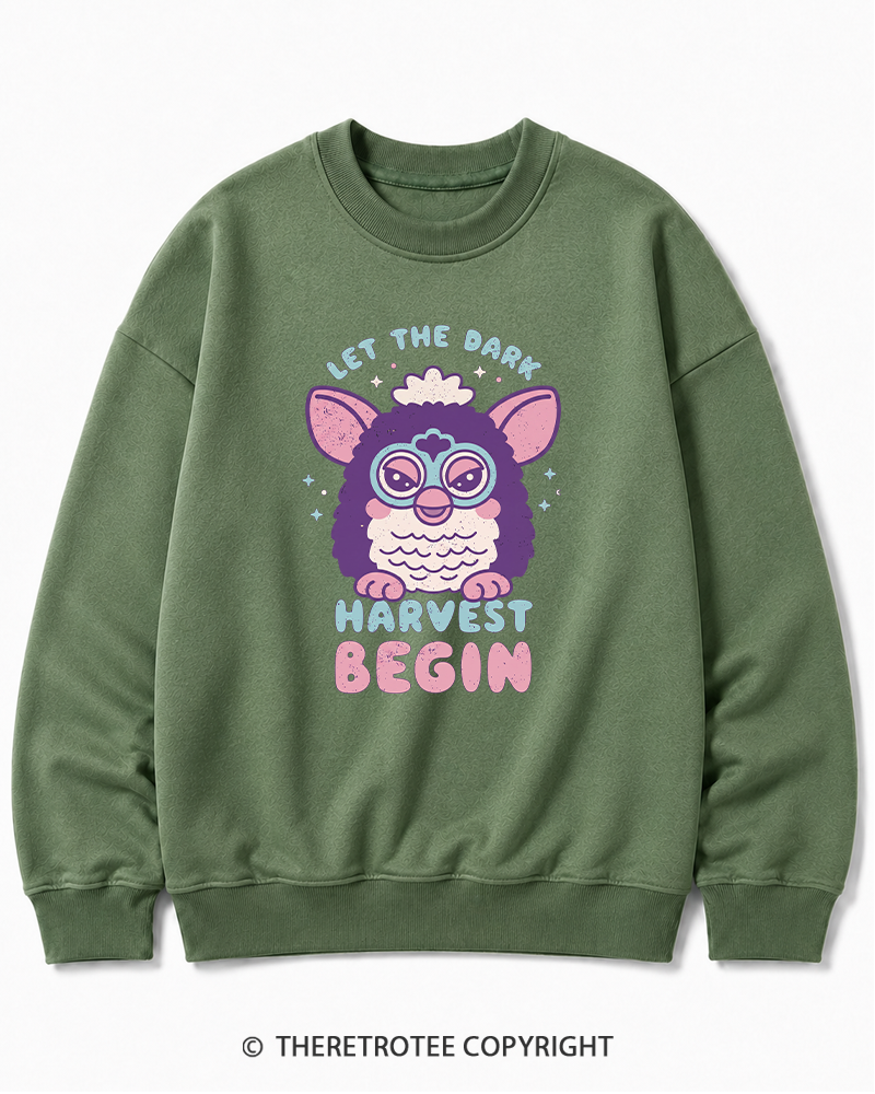 TheRetroTee Let The Dark Harvest Begin 1990s Halloween Cotton Sweatshirt