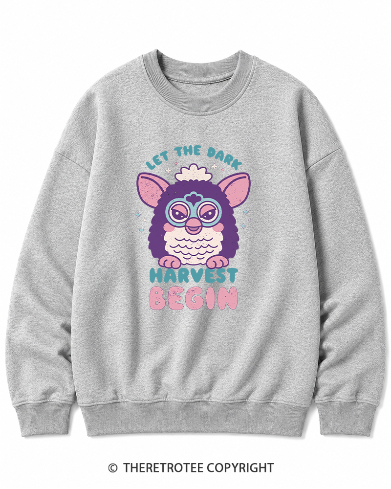 TheRetroTee Let The Dark Harvest Begin 1990s Halloween Cotton Sweatshirt